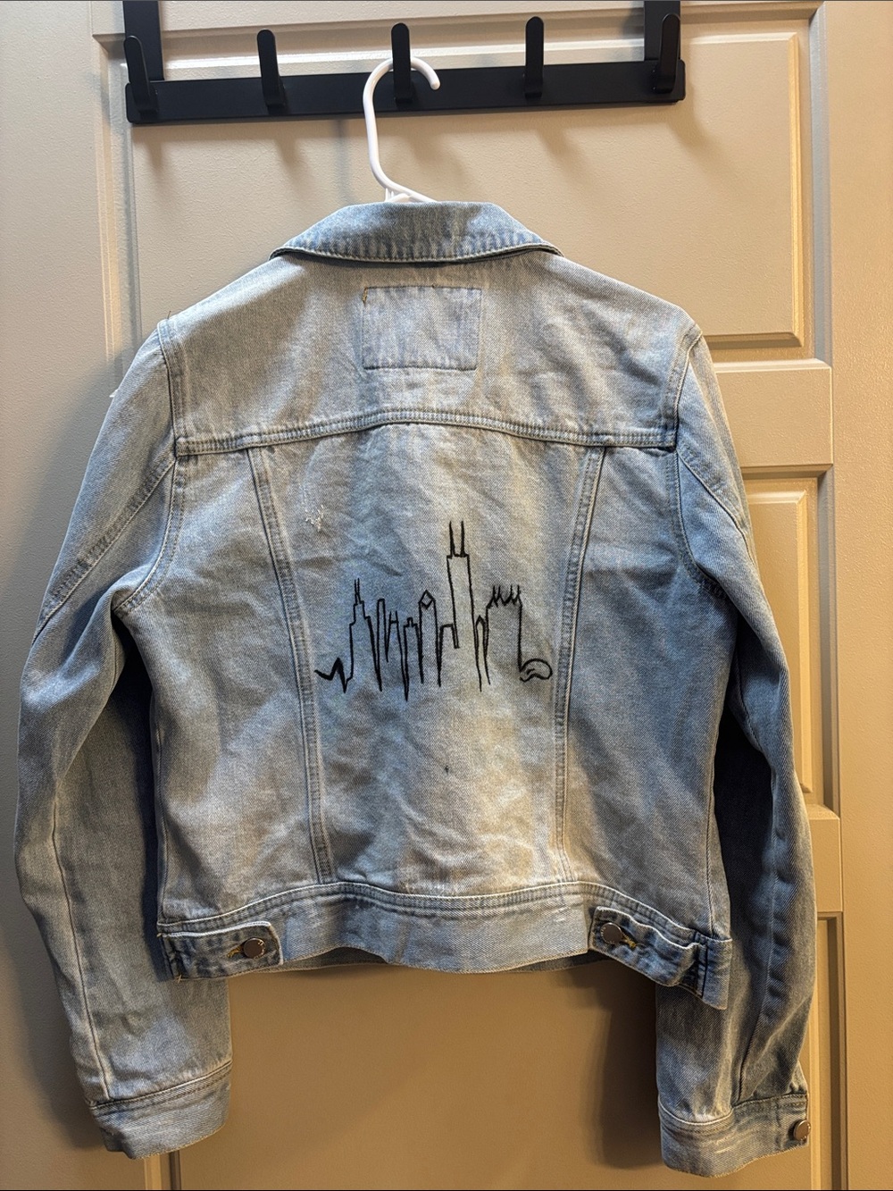 Light Blue Denim Jeans with Custom Chicago Skyline